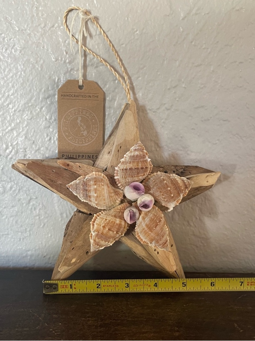 Handcrafted Driftwood Star with Seashells - Natural Brown & Pink Accents